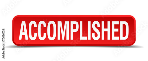 accomplished red square button isolated on white background