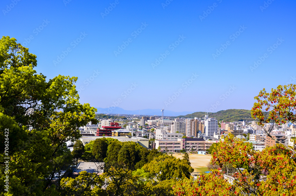 andscape of Kumamoto city from Kumamoto castle.Kumamoto 