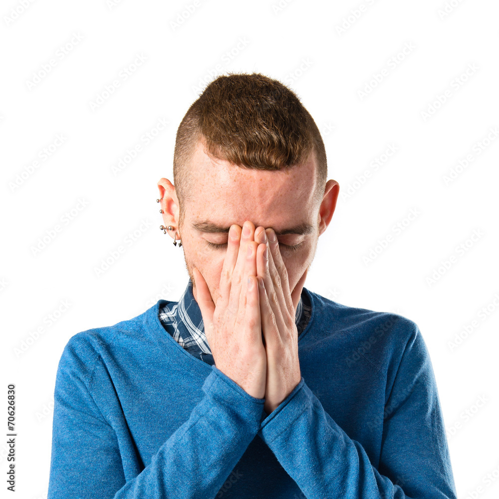 frustrated man over isolated white background frustrated man over isolated white background