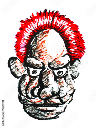 old man face with red hair painting on white background