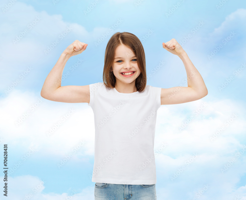 smiling little girl in white blank t-shirt smiling little girl in white blank t-shirt