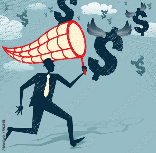 Abstract Businessman catches Dollars