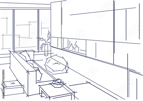 Linear sketch of modern interior