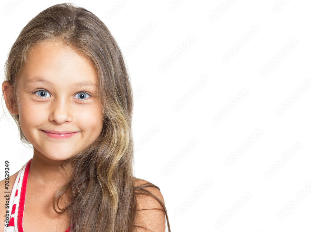 cheerful little girl on a white background isolated cheerful little girl on a white background isolated