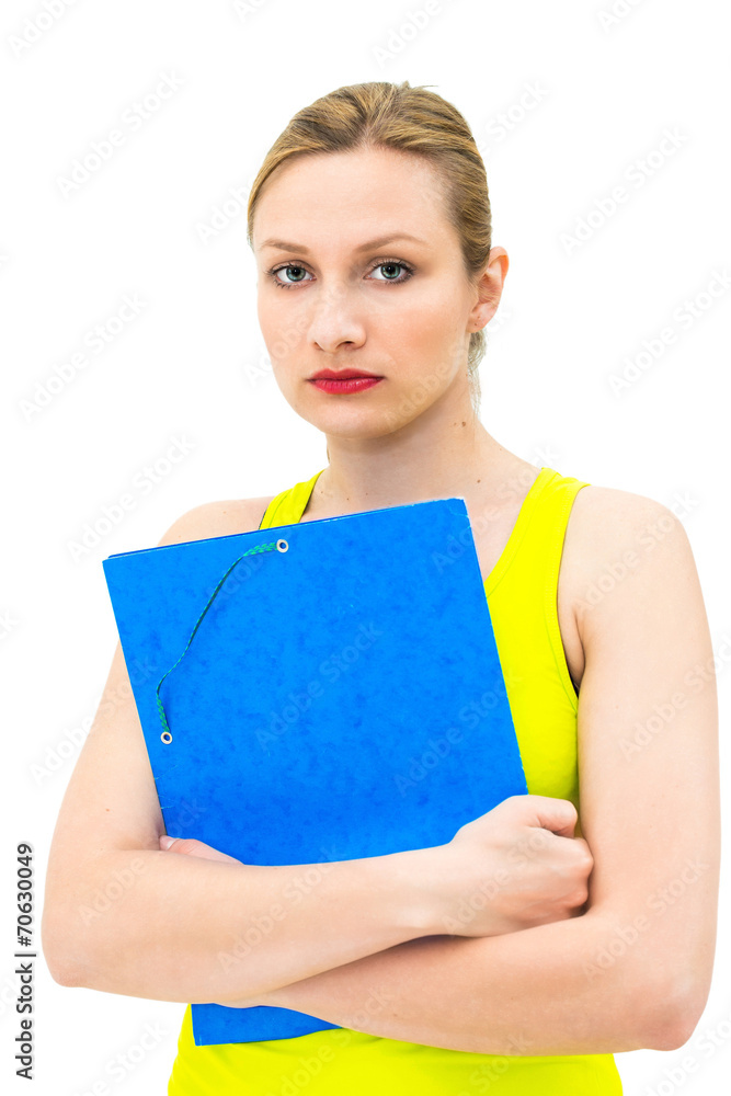 woman with a folder on a white background woman with a folder on a white background