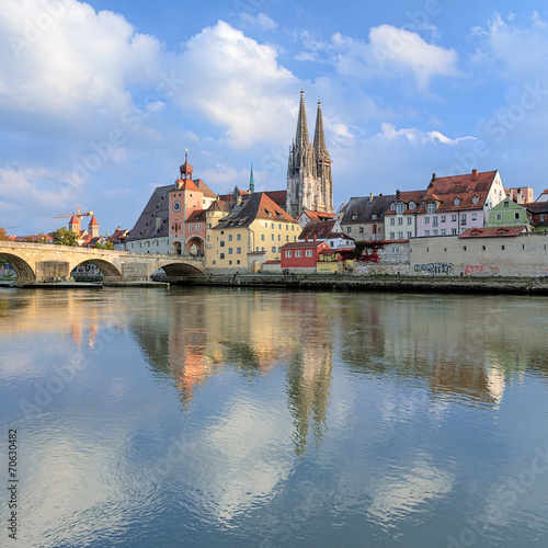 Regensburg Cathedral and Stone Bridge in Regensburg, Germany