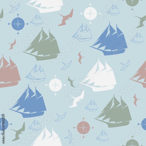 pattern ships compasses sea bird decorative design