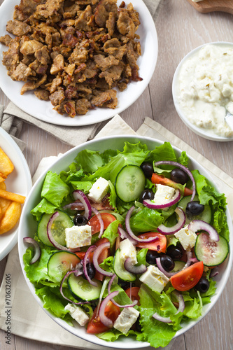 Greek Salad with Gyros and Fries