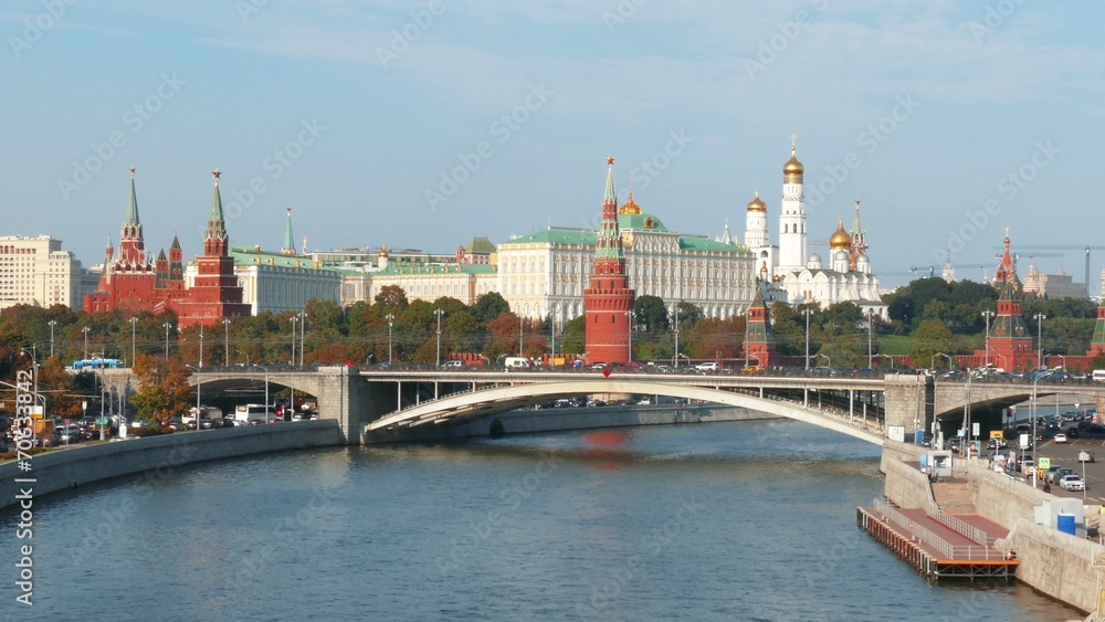 View of Kremlin and river in city of Moscow View of Kremlin and river in city of Moscow