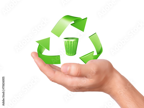 hand holding green Recycling symbol