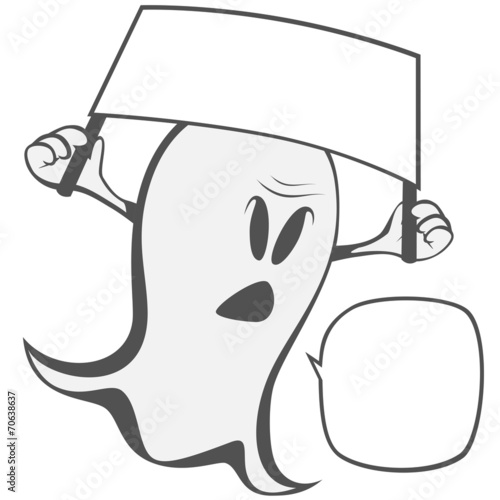 Funny freaky protesting ghost with a board