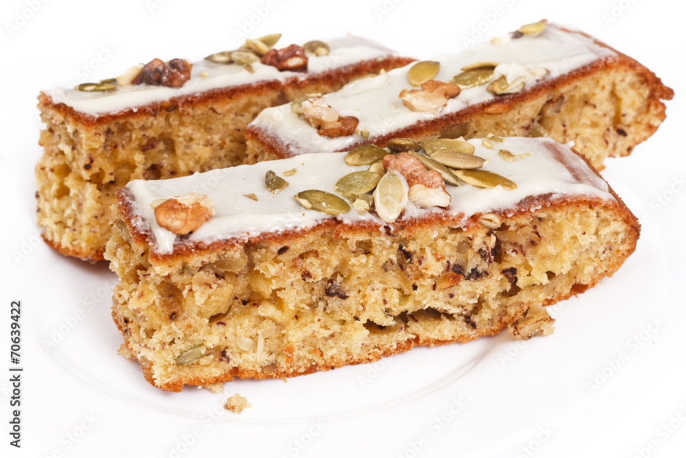 Walnut pie under a sweet glaze