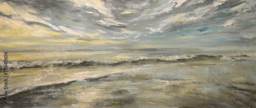 Sea after storm.Acrylic painting on canvas.