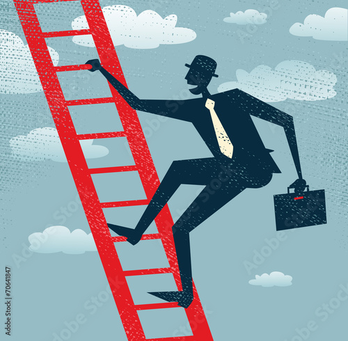 Abstract Businessman climbs up the Corporate Ladder.