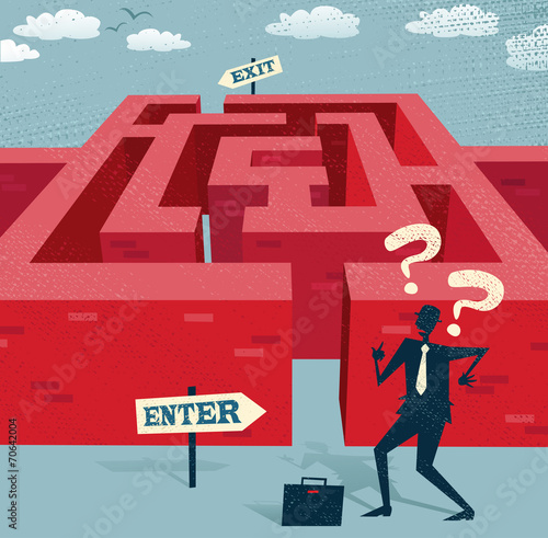 Abstract Businessman embarks on a difficult Maze journey.
