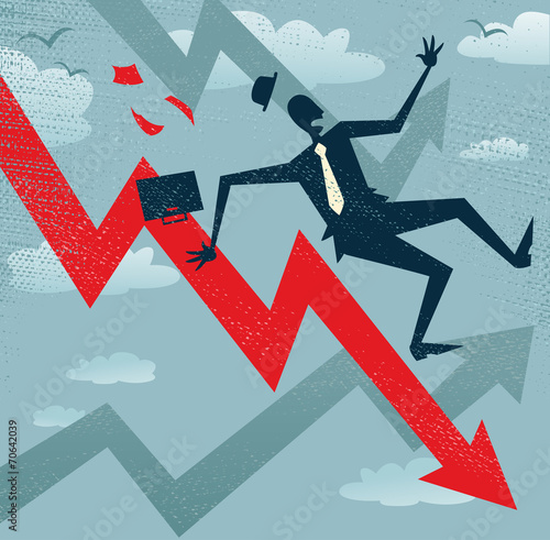 Abstract Businessman Falls down the Sales Chart.