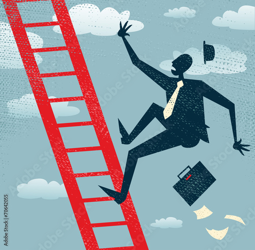 Abstract Businessman falls off the Corporate Ladder.
