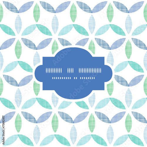 Abstract textile blue green leaves frame seamless pattern