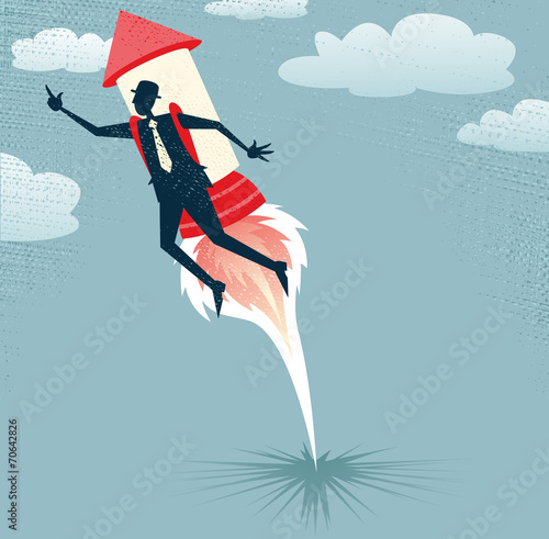 Abstract Businessman has a Jet Pack