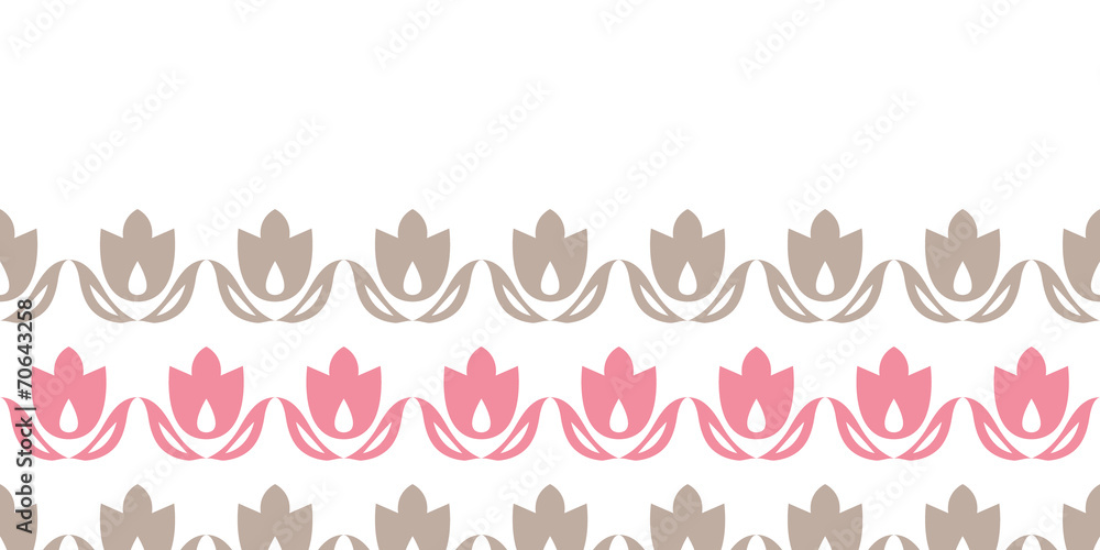 Pink and brown tulips stripes horizontal seamless pattern Pink and brown tulips stripes horizontal seamless pattern