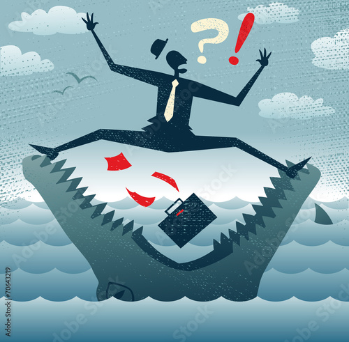 Abstract Businessman in Jaws of Huge Crocodile.