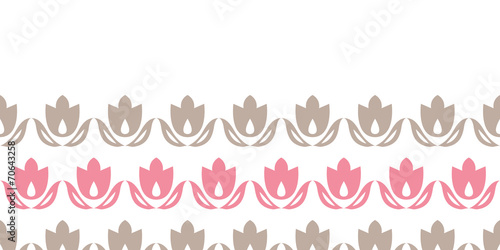 Pink and brown tulips stripes horizontal seamless pattern