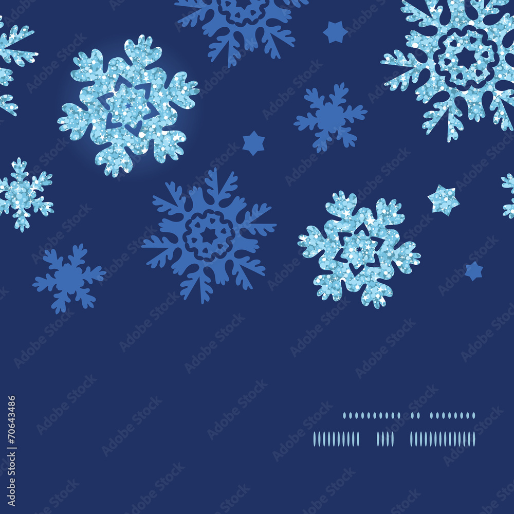 Vector glitter snowflakes dark horizontal frame seamless pattern Vector glitter snowflakes dark horizontal frame seamless pattern