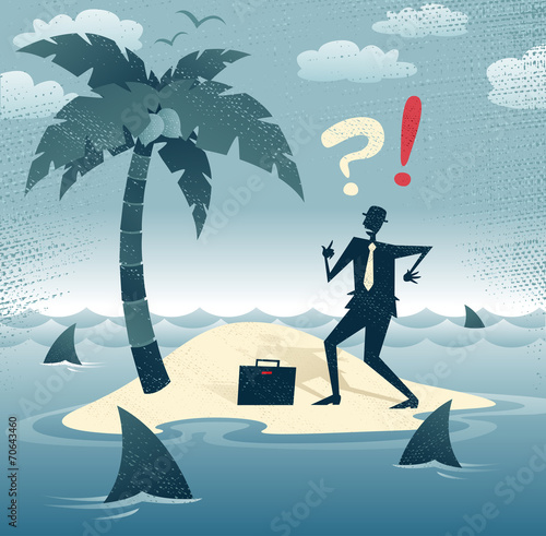 Abstract Businessman is trapped on an Island.