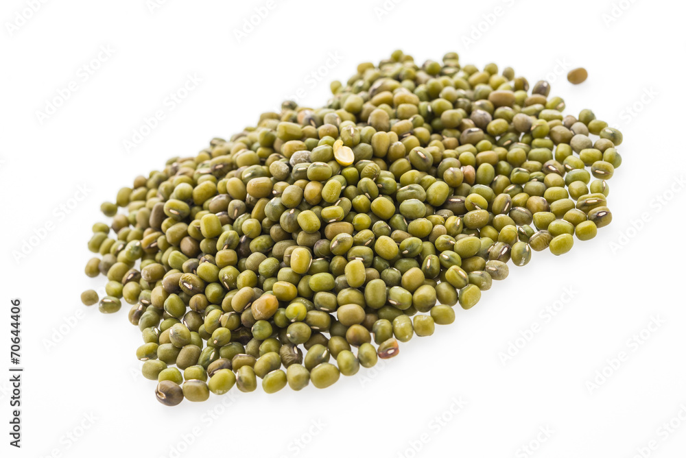 Green mung beans isolated on white background Green mung beans isolated on white background
