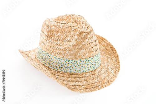 Summer beach straw hat isolated on white background