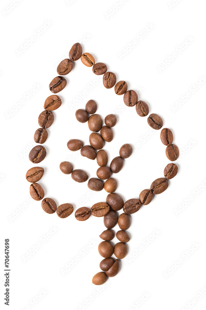 Leaf made of coffee beans. Isolated on white background. Leaf made of coffee beans. Isolated on white background.