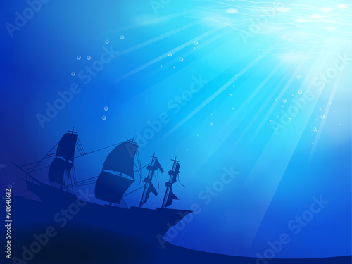 Photo Deep blue ocean with shipwreck as a silhouette background