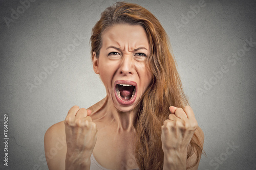 Canvas Print angry young woman hysterical having nervous breakdown