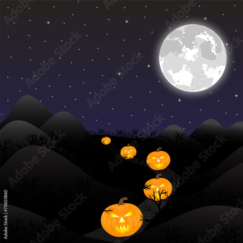 night landscape under a full moon on Halloween
