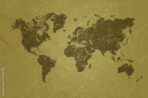 World map on blank grunge paper texture.