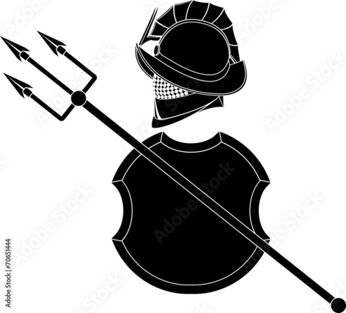 stencil of gladiators helmet wit trident and shield