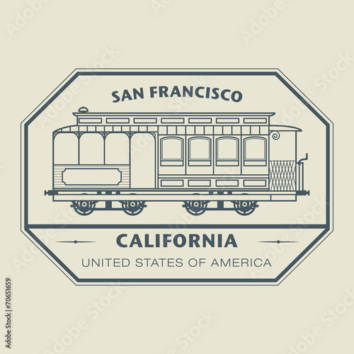 Stamp with name of California, San Francisco, vector