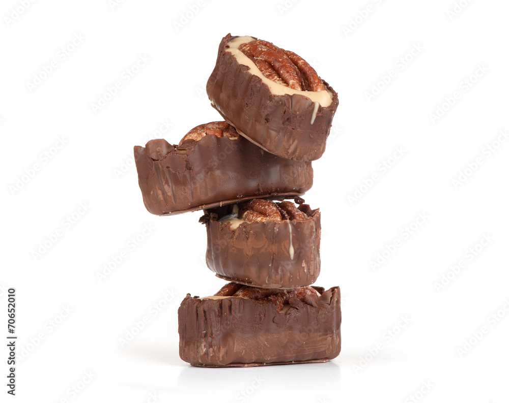 chocolate candy with pecan nut