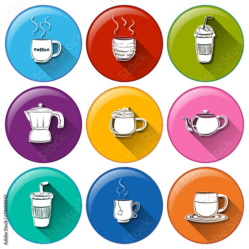 Round icons with coffee and tea