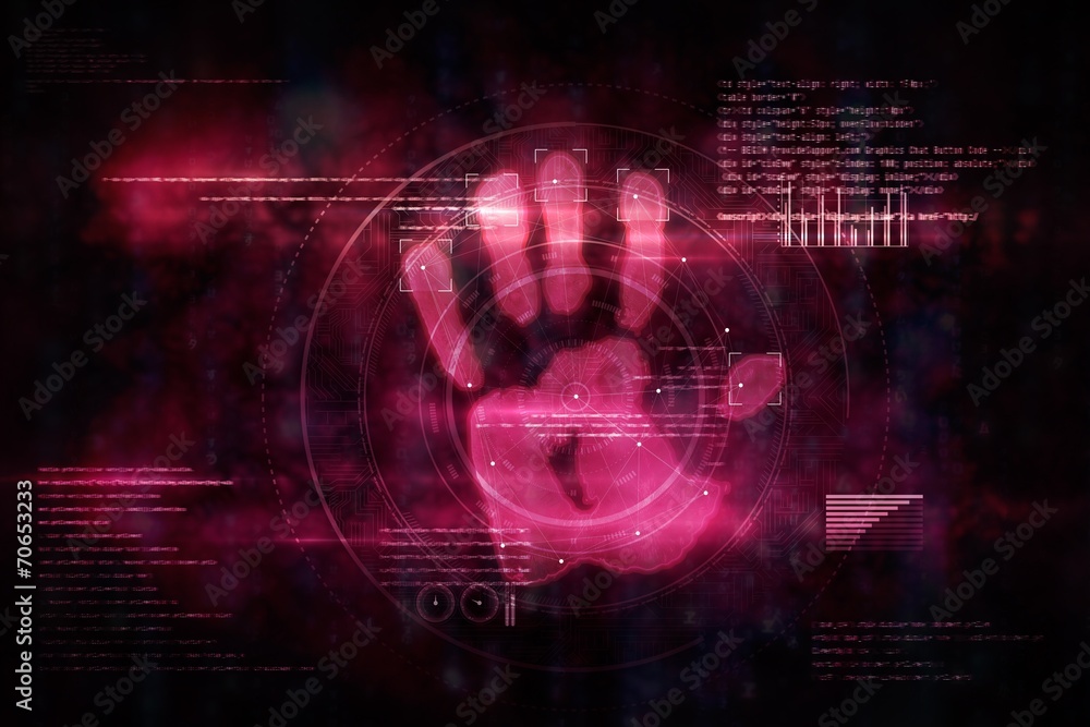 Fototapeta premium Pink technology hand print authorization