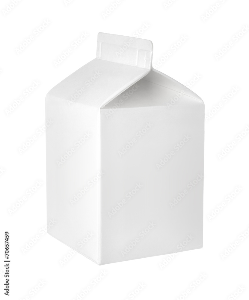 Empty packet of milk or juice on a white background
