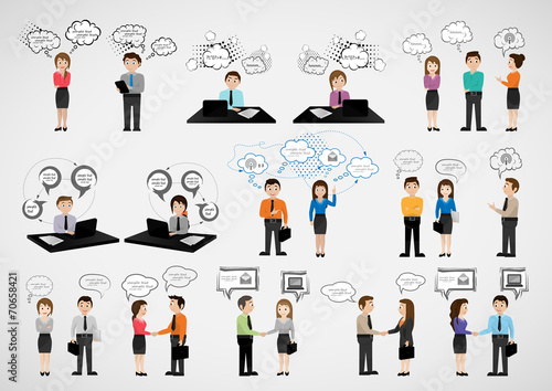 Business People With Speech Bubbles - Isolated On Gray