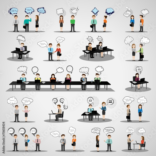 Business People With Speech Bubbles - Isolated On Gray