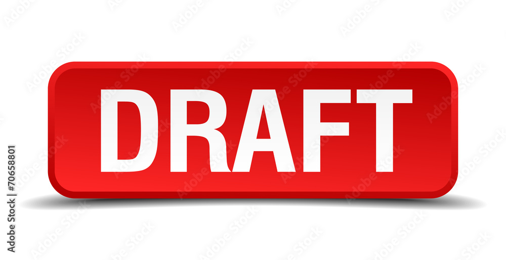 Draft red 3d square button isolated on white background Draft red 3d square button isolated on white background