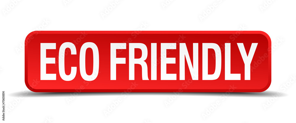 eco friendly red 3d square button isolated on white background eco friendly red 3d square button isolated on white background