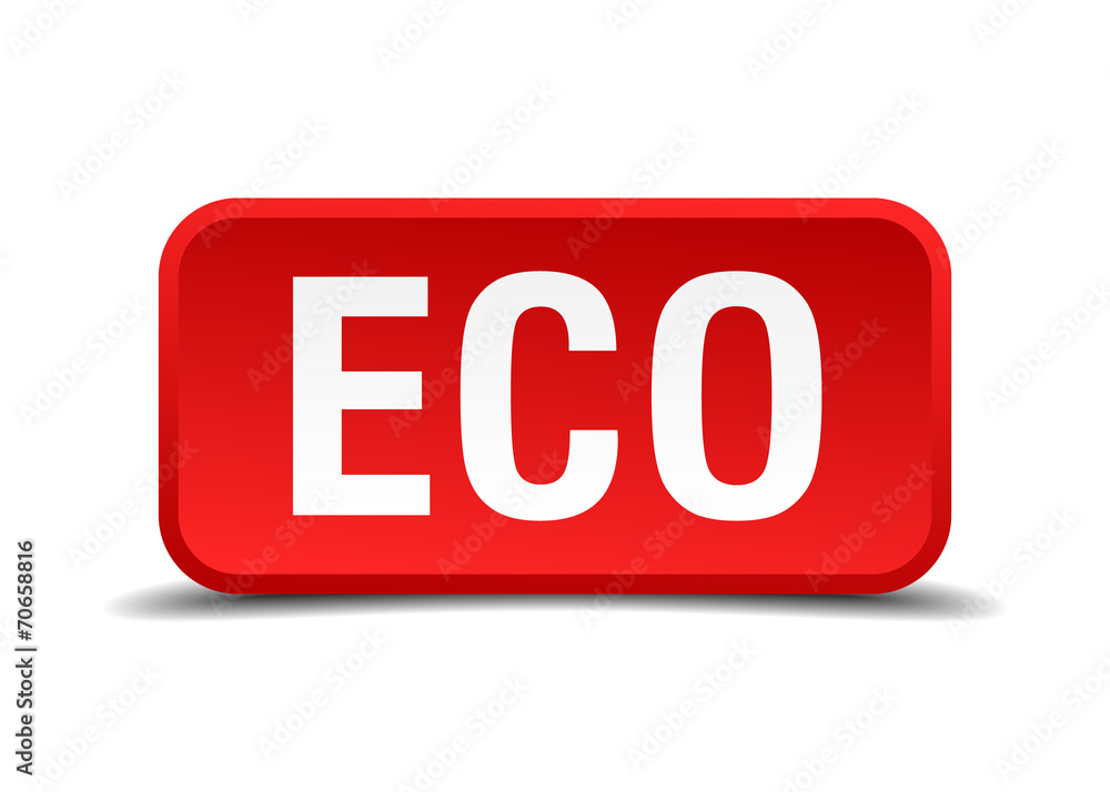 Eco red 3d square button isolated on white background Eco red 3d square button isolated on white background