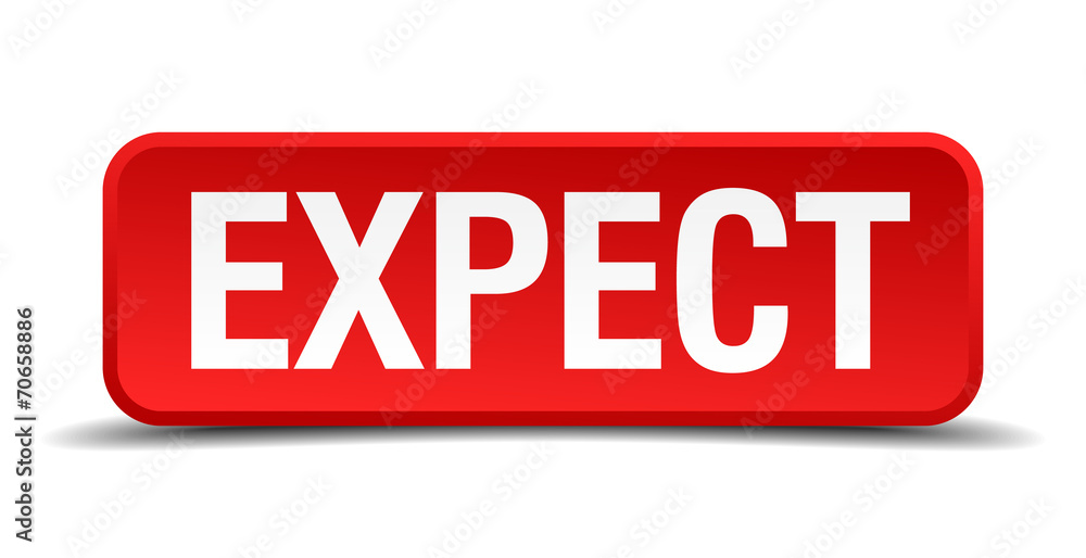 Expect red 3d square button isolated on white background Expect red 3d square button isolated on white background