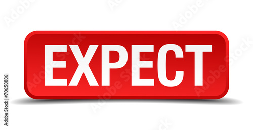 Expect red 3d square button isolated on white background