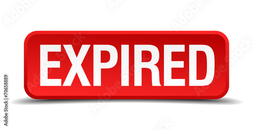 Expired red 3d square button isolated on white background