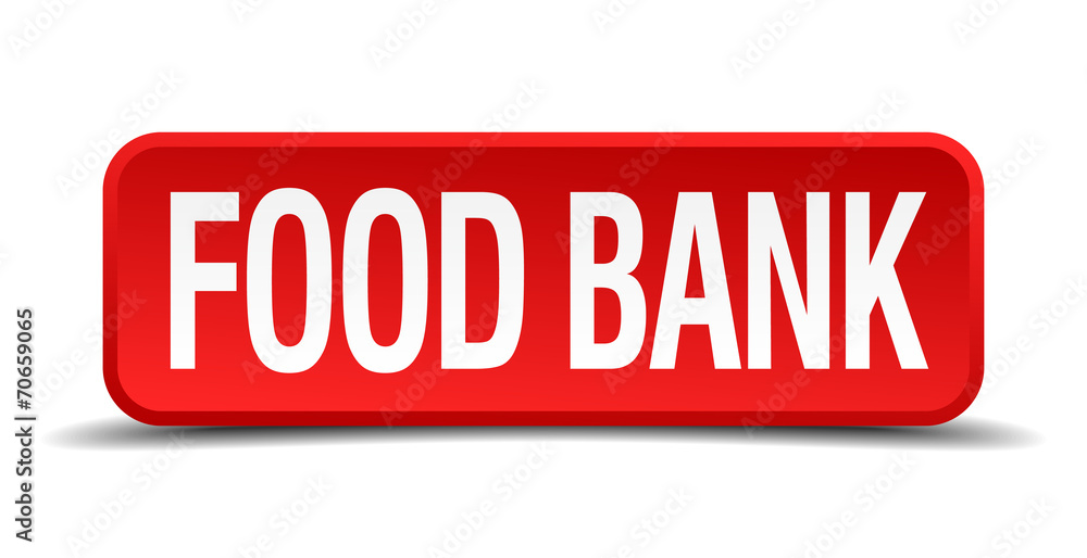 Food bank red 3d square button isolated on white background Food bank red 3d square button isolated on white background